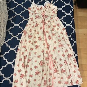 Girls' Cream Floral Lace-Up Sundress
